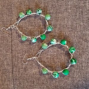 Boho Faux Jade Hoop Earrings